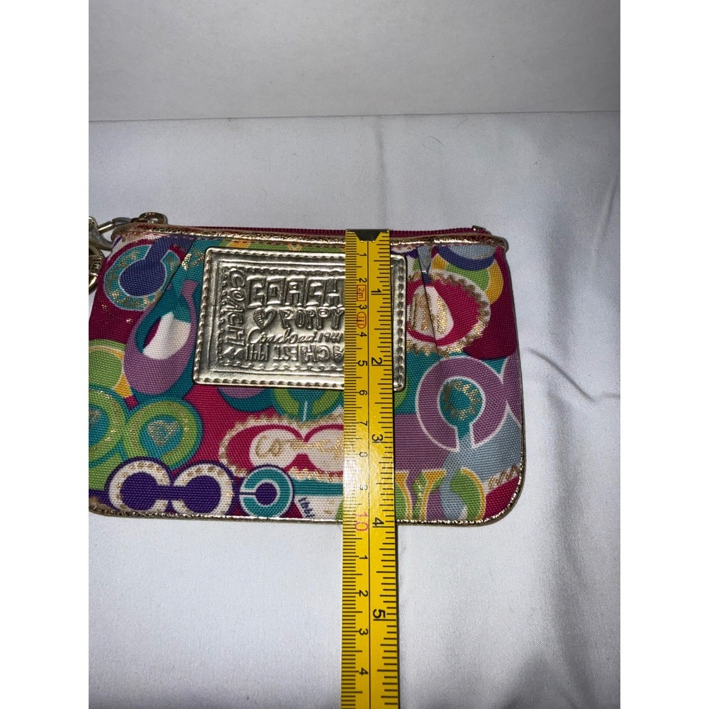 Coach Poppy Pop C Multicolor Wristlet Gold Metallic Strap Y2K Canvas Pouch - Picture 5 of 7